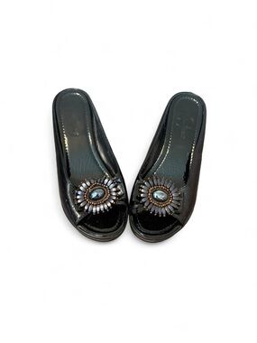 Helen’s Heart Y2K Faux Leather Black Beaded Wedges, Size 10